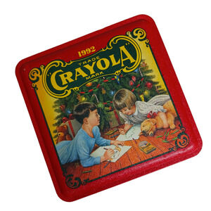 🖍️ Vintage 1993 Crayola Christmas Tin Holiday Storage Collectible Nostalgia 🎄